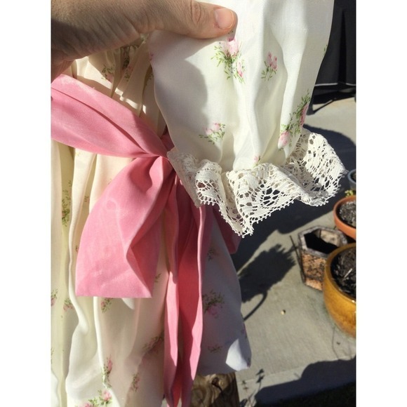 Vintage Love dress girls L 10 white floral pink lace 80s 90s cottagecore lace - Picture 4 of 13